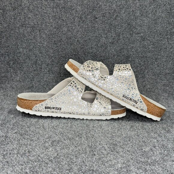 Birkenstock Arizona Sandals Women's Size 10 Silver Grey Buckle Slide Flip Flops - Picture 7 of 13